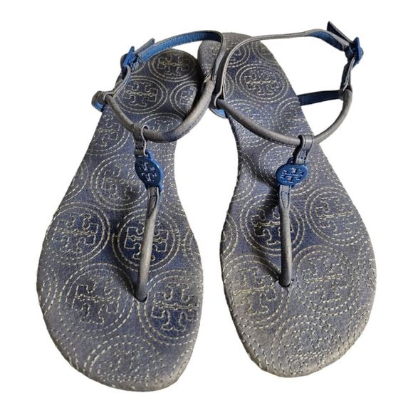 TORY BURCH Emmy Stitched Thong Sandal Light Blue Leather - Size 6 1/2 - Picture 2 of 8